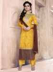 YELLOW N BROWN EMBROIDERED DESIGNER STRAIGHT SUIT