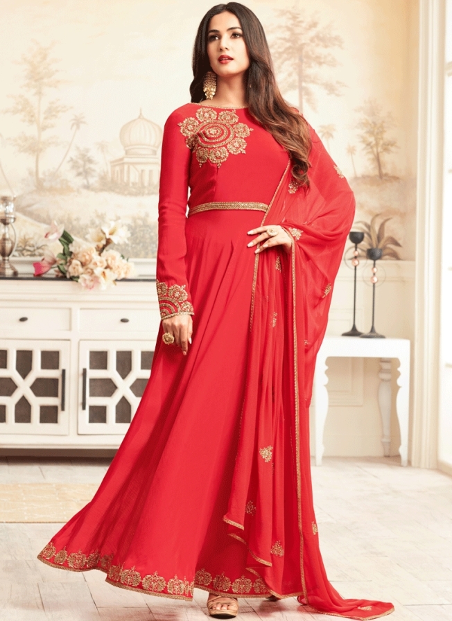 SONAL CHAUHAN RED GEORGETTE PARTY WEAR SUIT